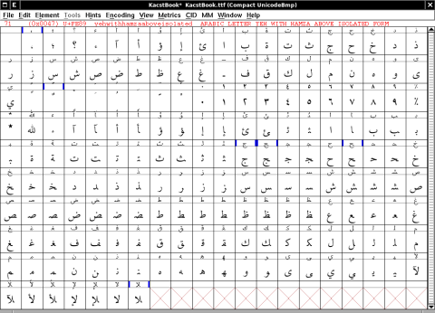 الحروف الكاملة لخط عربي أساسي.